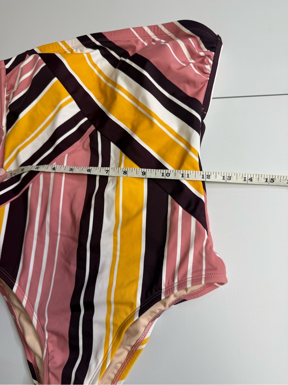Kona Sol yellow & Pink One-Piece Swimsuit Size M strapless tie back - Picture 4 of 11